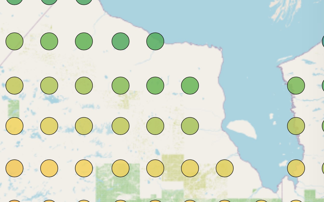 Ontario climate cells coloured by projected heat units