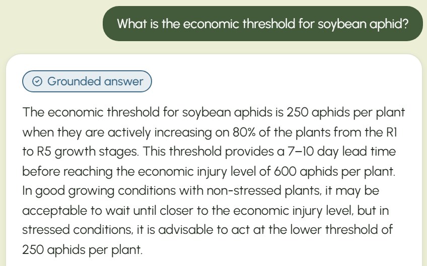 A grounded assistant answer to an agronomy question